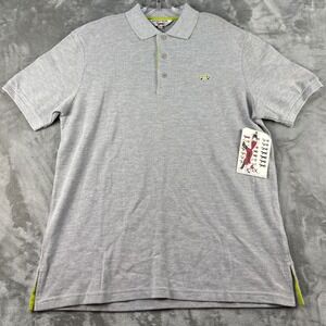 Retro Fox Mens XL Polo Shirt Heather Gray Lime Green Pique Short Sleeve 25A511A
